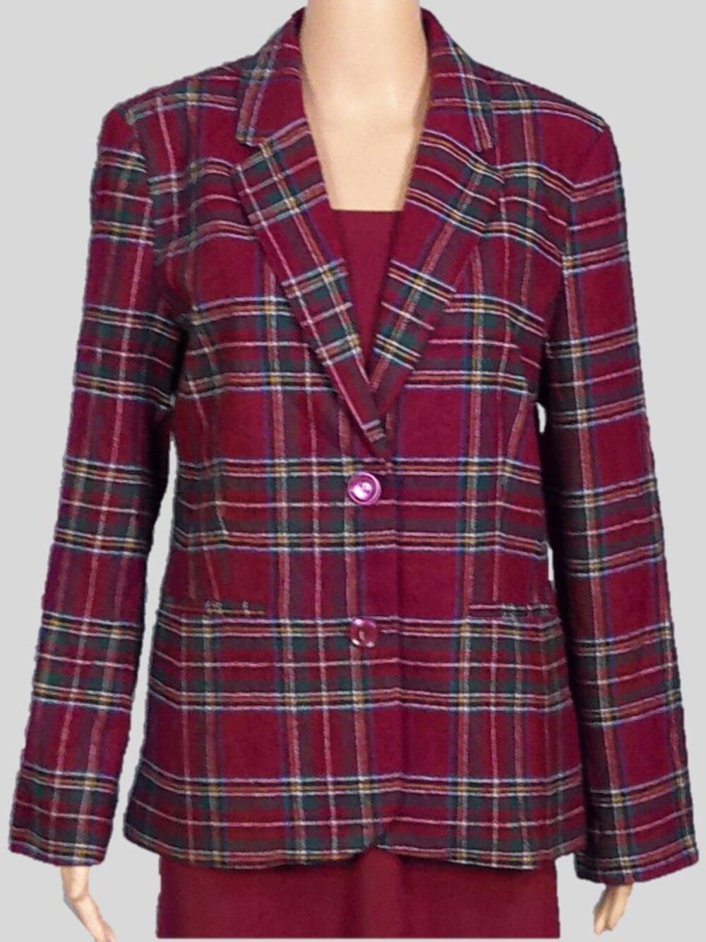 CHADWICKS size 10P multicolor plaid wool-blend blazer dry clean only